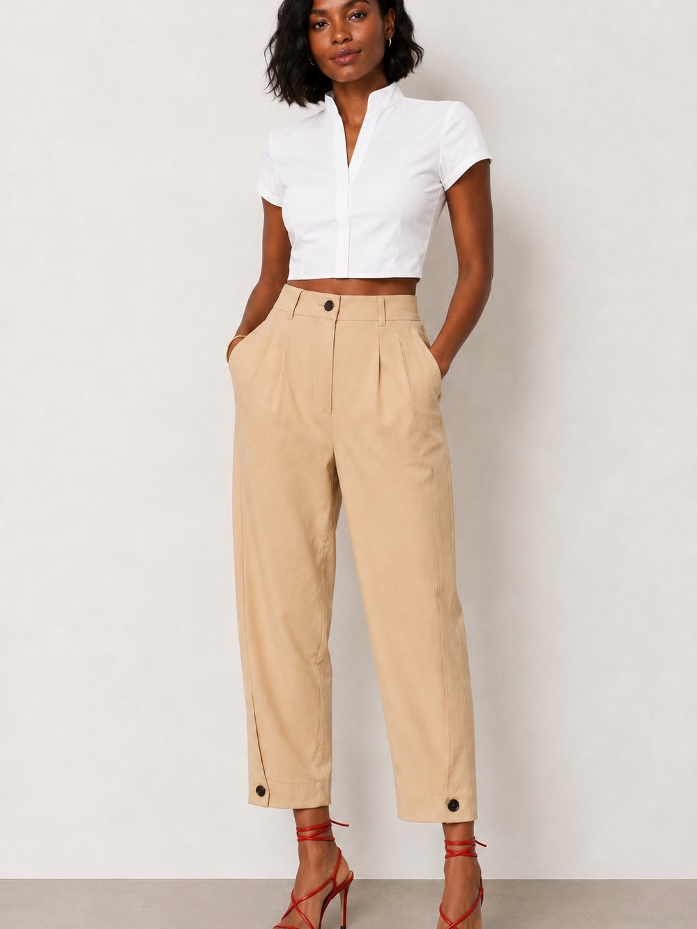 Zara Barrel-Leg Trousers featuring an ankle-button detail